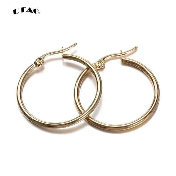 UTAG Classic Stainless Steel Ear Buckle for Women Trendy Gold Color Small Large Circle Hoop Earrings Jewelry Accessories 26W0429