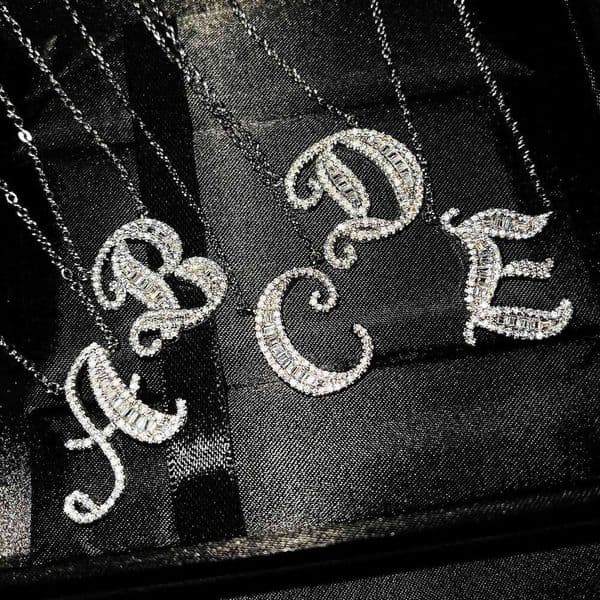 TikTok Live French English Letter Pendant Your Name My Surname 26 Letters T Full Diamond Necklace