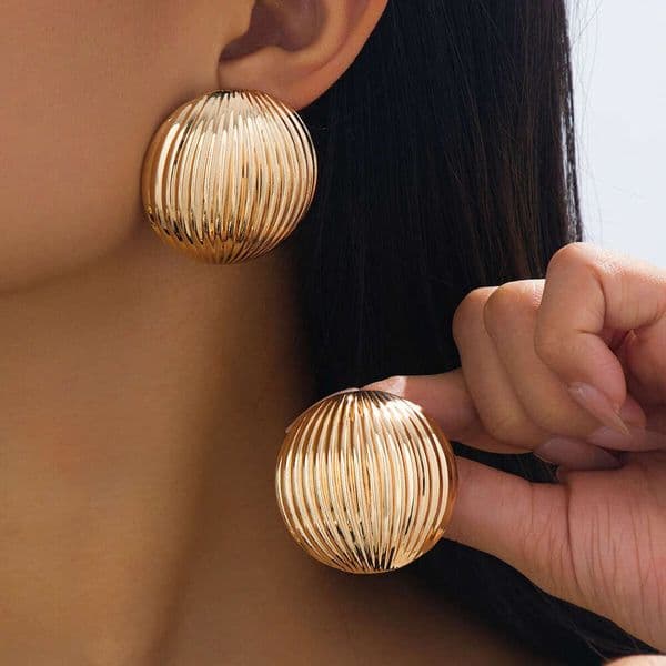 European and American cross-border fashion unique geometric women's striped ball earrings retro sexy