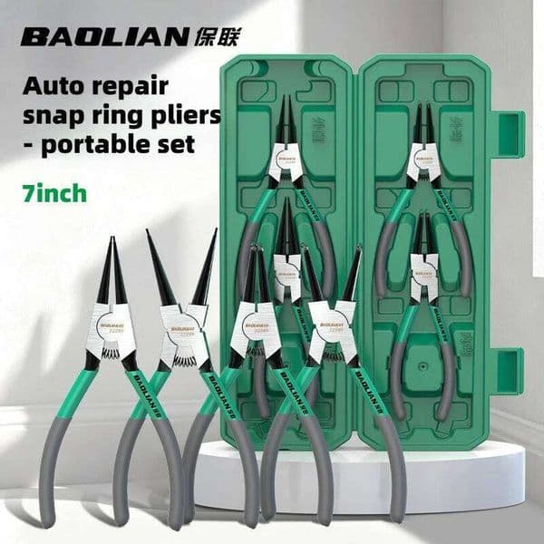 BAOLIAN Circlip Set 7'' Long Nose Inner Outer Staight Bent Plier Retaining Snap Ring Remover Tool