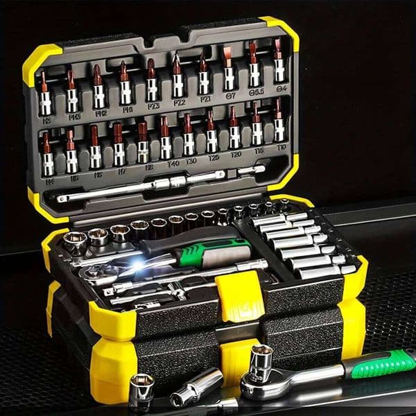 53pcs 1/4 Inch Drive Ratchet Wrench Set, With Bit Socket Set Metric Extension Bar For Auto Repairing And Household