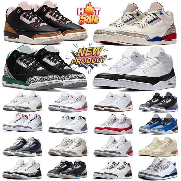 Designer 3s Men Basketball shoes Wolf Grey Men Wome Black Sneakers Worn Blue Panda Military Purple Thunder Cool Grey Breds outdoor Sports