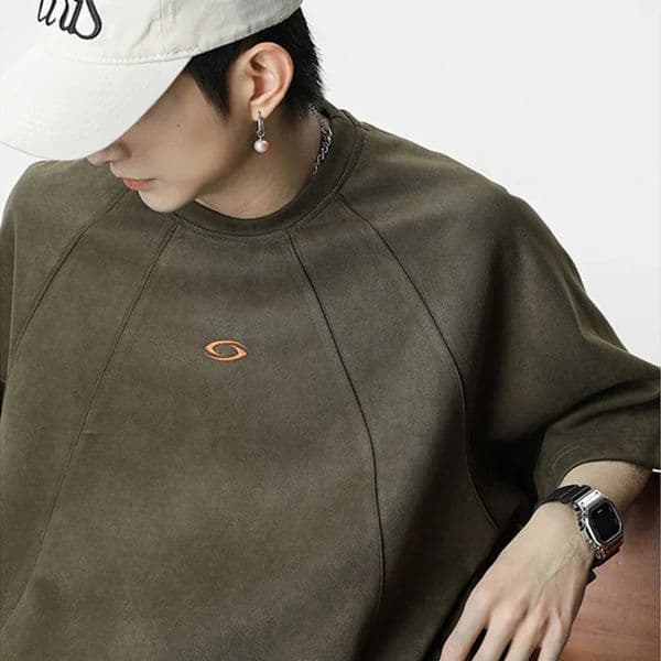 TFETTERS Splicing Suede Male T Shirt Summer American Vintage Short Sleeve Tshirts Man Solid Color Mens Clothing 260430