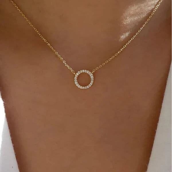 C016 Korean-Style European And American hit product New Geometric Clavicle Chain, Creative Retro Simple Full-Diamond Circular Ring Necklace