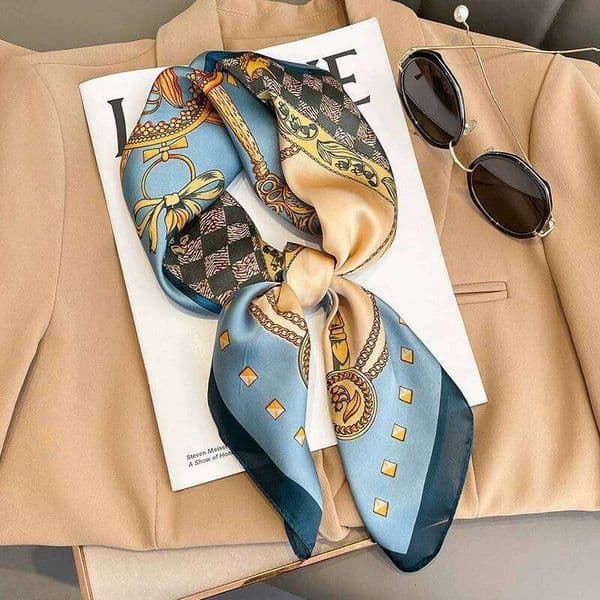 70cm Chain Pattern Universal Imitation Silk High-end Square Scarf Clothing Accessories Kerchief Shawl Protection Headscarf 26Y0504