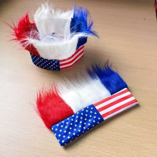 Red White Blue Fluffy Wig Headband American Flag Theme Party Hat for Independence Day Sports Game Carnival Costume Accessory X260504