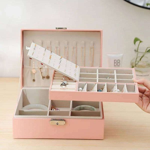 Double-layer Leather Jewlery Ring Box Boxes Packaging Necklace Earring Jewelry Storage Organizer and Makeup Case 26Y0504