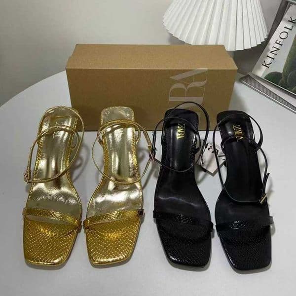 With Box Sandals Designer Luxury new product slim heel high-heeled womens shoes square toe straight strap with gold snake pattern exposed toe heel sandals X260516