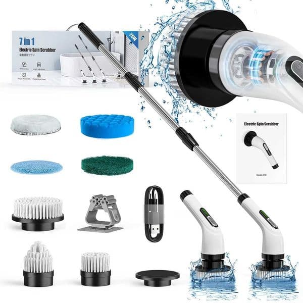 Electric Cleaning Brush Cordless Handheld Shower Scrubber Spin Cleaner Multifunctional Cleaner with 7PCS Heads Bathroom Kitchen X260504