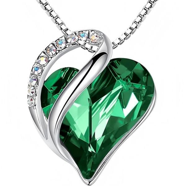 Necklace, infinity love birthstone heart crystal pendant, birthday anniversary jewelry for wife, mom, and her