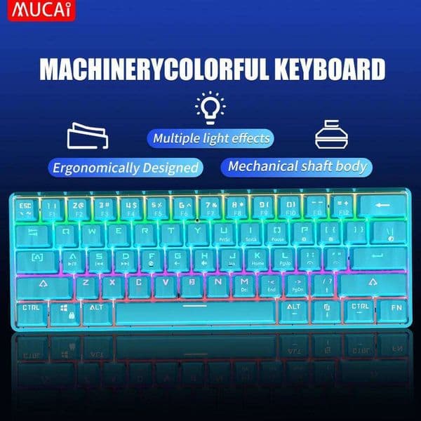 MUCAI MK61 USB Gaming Esports Mechanical Keyboard 61 Key Red Switch Wired Detachable Cable RGB Backlight Hot Swap S260430