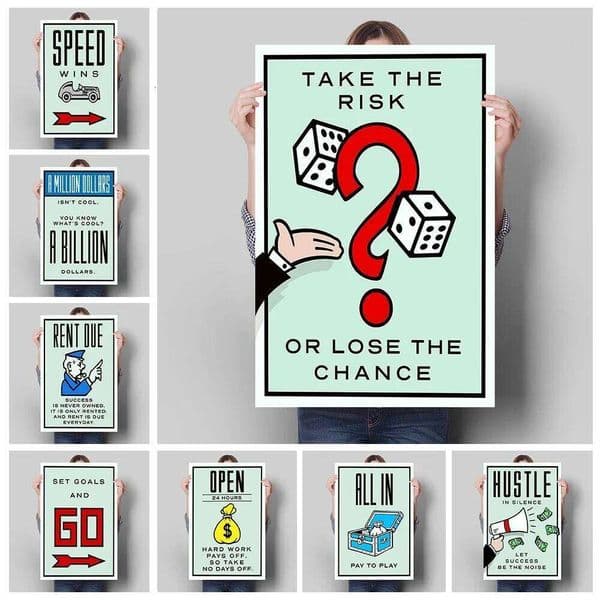 Monopoly Millionaire Money Canvas Decorative Painting Motivational Quote Art Poster Cartoon Figure Mural Home Wall Decor Picture 26Y0504