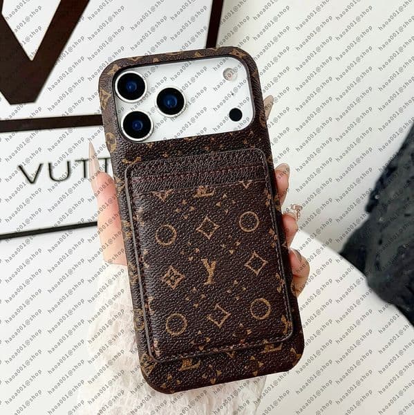 17 Pro Max Phone Case Designer Card Pocket embossing Leather iPhone Case with for iPhone 16 ProMax Cases Apple 15 14 13 Plus Cell Phone Cases Mobile Cover Grid letters
