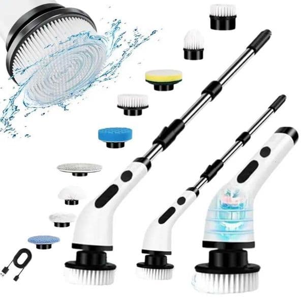 3-Speed Electric Spin Scrubber 9 in 1 Cordless Cleaning Brush with Adjustable Extension Arm for Bathroom Tile Floor Kitchen Car X260504