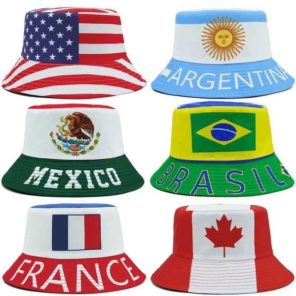 Bucket Hat National Flag Pattern Argentina Brazil Mexico Print Fisherman Hats Football Reversible Panama Cap Summer Outdoor Caps X260504