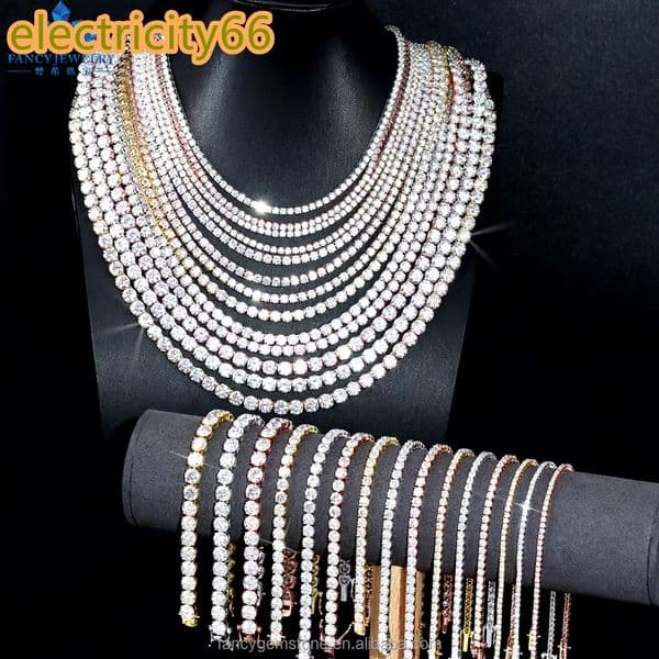 Custom Jewelry Wholesale Gold 925 Sterling Silver Iced Out 2/3/4mm Classic Moissanite Diamond Necklace Tennis Chain