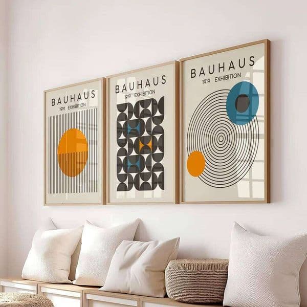 Blue & Yellow Wavy Line Abstract Canvas Mid Century Geometric Wall Art Poster for Modern Living Room Home Decor 26Y0504