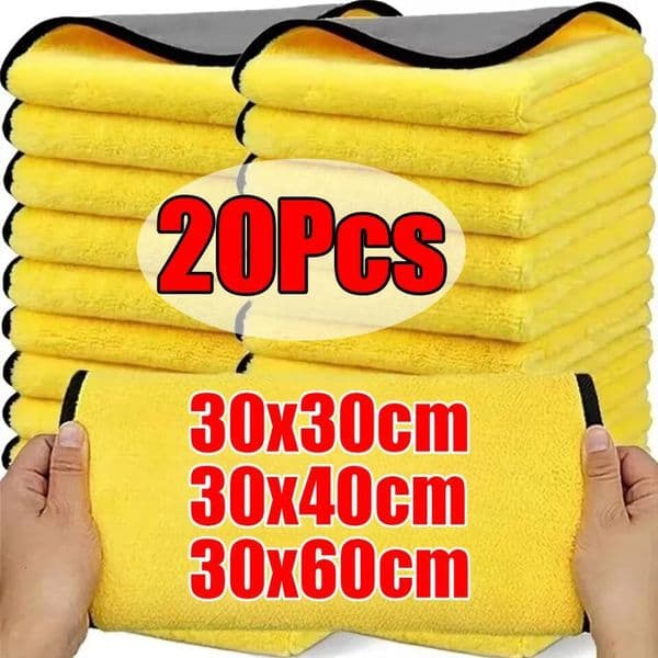 1-20Pcs Microfiber Towel Car Cleaning Cloths Coral Velvet Double Sides Washing Drying Super Absorbent Clean Tool ddmythur