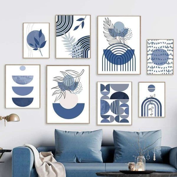 Navy Blue Boho Abstract Sun Rainbow Moon Leaf Plant Nordic Posters Wall Art Print Canvas Painting Modern Room Home Decoration 26H0504