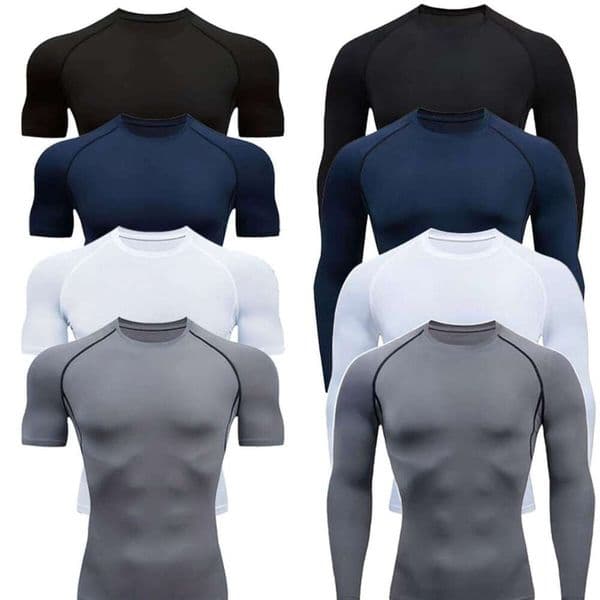 New Sports Compression Fitness Wear Training Running Basketball Base Shirt Quick Dry Sportswear Round Neck Short Sleeve