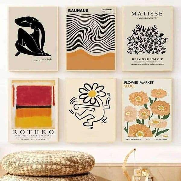1PC Frameless Abstract Yayoi Kusama Orange Wall Art Matisse Posters and Prints Flower Market Canvas Painting Home Bedroom Decor 26Y0504