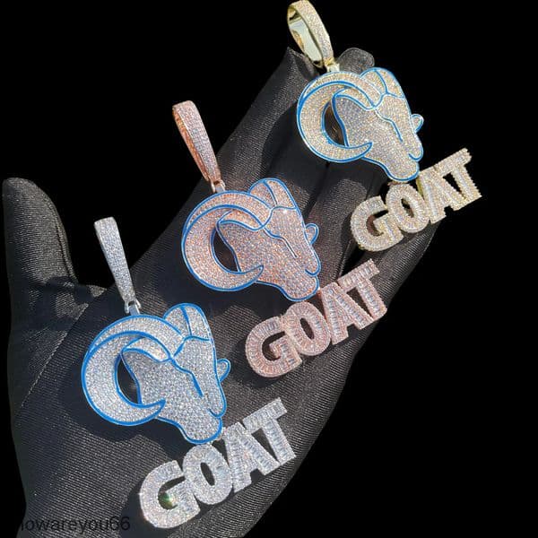 Goat Iced Out Rhodium Plated Brass Sterling Silver Hip Hop Mens Pendant Necklace for Party