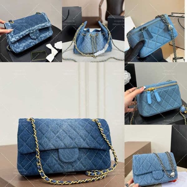 luxury designer Blue denim bag trendy Flap Sqaure Quilted Camellia Classic flap bag Chain Shoulder Bags Women Trendy chain bag Crossbody Handbag Messenger bag Tote