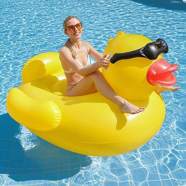 1PC Inflatable Glasses Little Yellow Duck Swimming Pool Floating Pad With Stable Legs And Wings Oversized Riding Floating Pad X260504