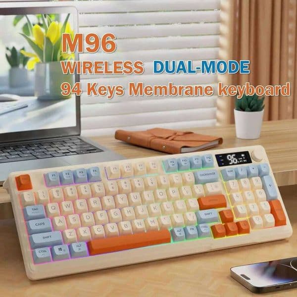 ZIYOU LANG Wireless Gaming Keyboard with Display Screen & Knob, Bluetooth/2.4GHz Quiet Membrane Keyboard, 3000mAh Rechargeable S260430