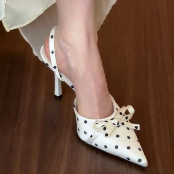 Pointed Toe High Heels Women Dot Sandals Summer Singbacks Mules Shoes Elegant Satin Butterfly-knot Stripper Party Sandalias X260504