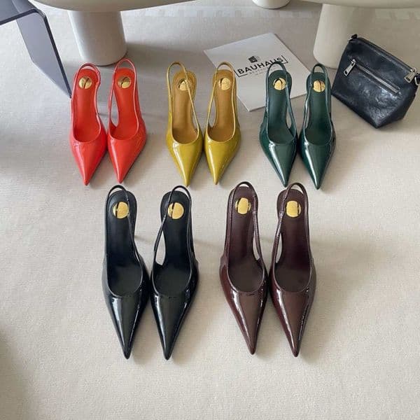 Y Luxury Designer Shoes 2026 New Ladies Glossy Patent Leather Slingback Pumps, Pointed Toe High Heels for Women Wedding Office Shoes 9cm Gift Plus Size 35-41