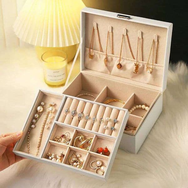 Portable Princess Cosmetics Small Simple Earrings Bracelet Ring Double-layer Jewelry Necklace Storage Box 26Y0504