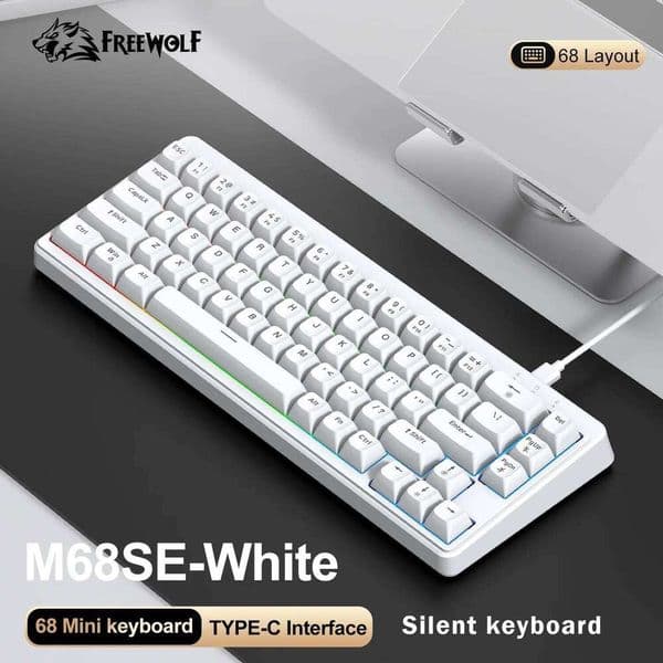 FREEWOLF M68SE 68 Key Mini Wired Keyboard RGB Backlit Type-C 68% layout Compact Gaming Office PC Laptop S260430