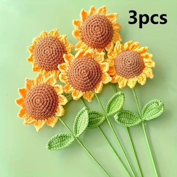 3 pieces of knitted artificial sunflower products hand woven flowers simulated decorated with yarn crochet hooks 260429