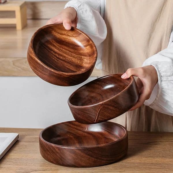 Solid wood bowl Walnut Boat Bowl Creative wooden salad Fruit Vintage storage home kitchen utensils 260430