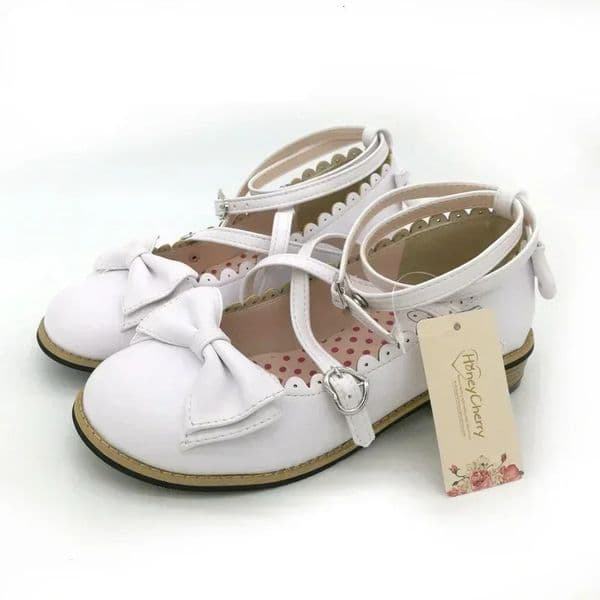 Lolita Shoes Women Flats Low Round With Cross Straps Bow Cute Girls Princess Tea Party Shoes Students Lovely Shoes Size 34-41 260410
