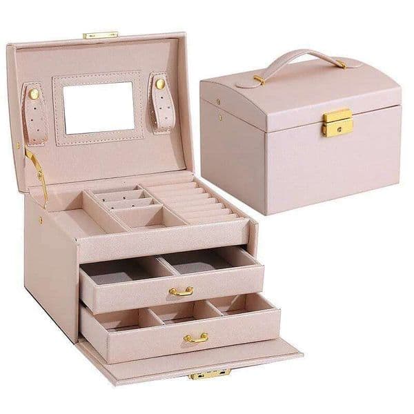 Fashion Large Capacity Portable Lock With Mirror Storage Box Earrings Necklace Ring Jewelry Display 26Y0504