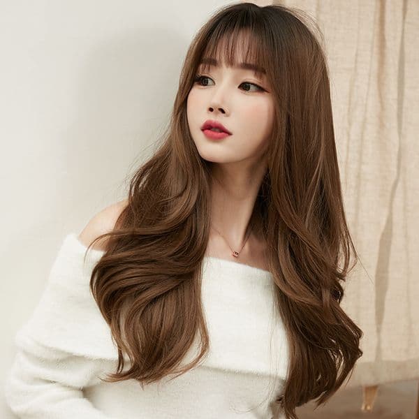 New Style for Women Long Fluffy Natural Curly Hair Dog Chew Bangs Full Wig One Piece Wholesale