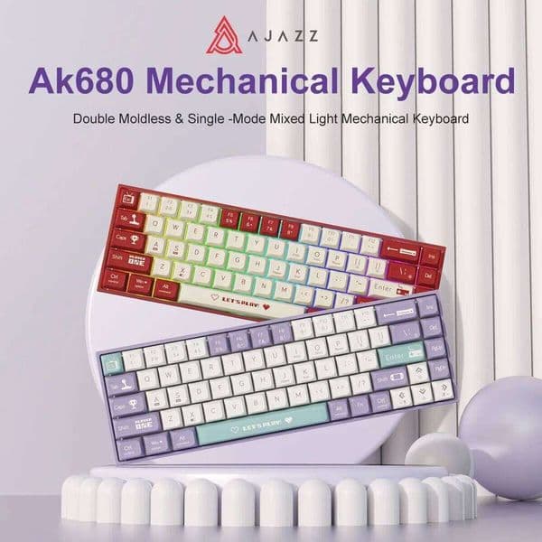 AJAZZ AK680 Mechanical ABS Keycap 68 Keys Wired Wireless Bluetooth Gamer Keyboard Hot Swap Custom Gasket for Pc Laptop S260430