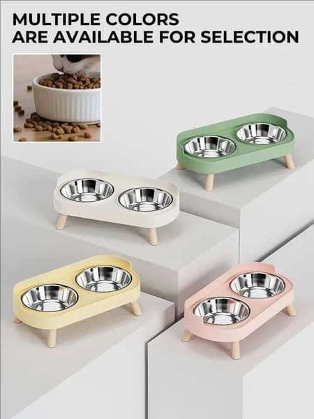 ILJH Dopamine Colorful Elevated Pet Feeder: Dual Stainless Steel Bowls with Neck Support - Fashion Food & Water Station for Pets 26W0504