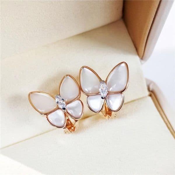 Designer Earrings jewelry mother-of-pearl butterfly earrings plated womens stud Vanly Cleeffs