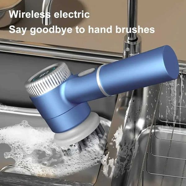 New Electric Cleaning Brush Multifunctional Kitchen Bathroom Toilet Portable LED Display With 5 Replaceable Brush Head X260504