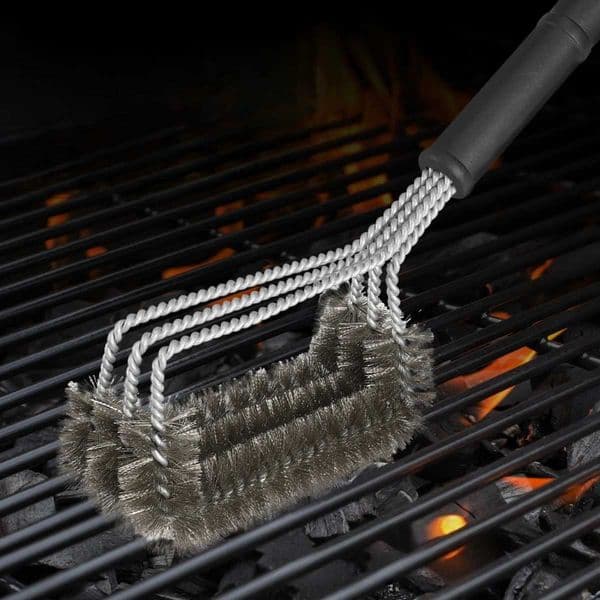 3-Head BBQ Grill Brush Stainless Steel Wire Cleaning Tool High Temperature Resistant Barbecue Grate Scraper for Camping X260504