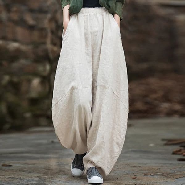 Elegant Womens Cotton Linen Baggy Cargo Pants Vintage Elastic Waist Yoga Trousers Loose Casual Long Wide Leg Oversize Clothes 260430