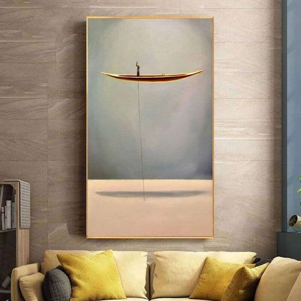 Golden Boat Abstract Creative Lonely Thinker Canvas Painting Posters and Prints 26H0504