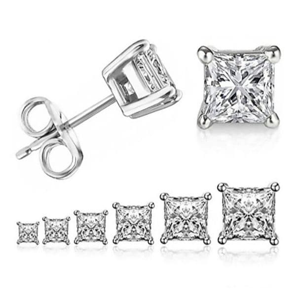 Women Diamond Earrings Luxury Jewelry 925 Sterling Silver Princess Cut White Topaz Square CZ Multi Size Gemstones Women Stud Earrings