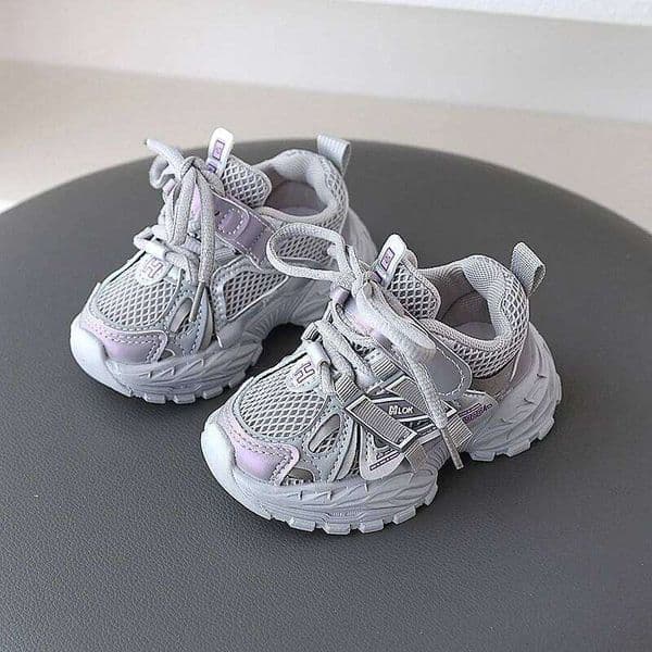 Children Sport Spring Autumn Kids Sneakers Soft Breathable Mesh Boys Girls Lace-up Running Shoes Gray, Black 26Y0505