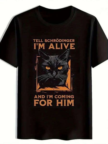 Men's T-shirt Vintage Cat with Orange Eyes and Schrodinger Humor Meme Tee Hip Hop Women Harajuku Y2k Cotton Streetwear Oversized 26L0505