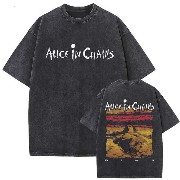 Rock Band Alice in Chains Dirt Washed Vintage T-shirt Men Women Clothing Gothic Punk Street Oversized Crewneck T Shirt Fans Gift 26L0505