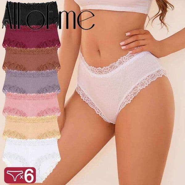 6PCS/Set Sexy Cotton Panties for Lady Flroal Lace Seamless Briefs High Rise Lingerie Female Breathable Soft Underwear S-XXL